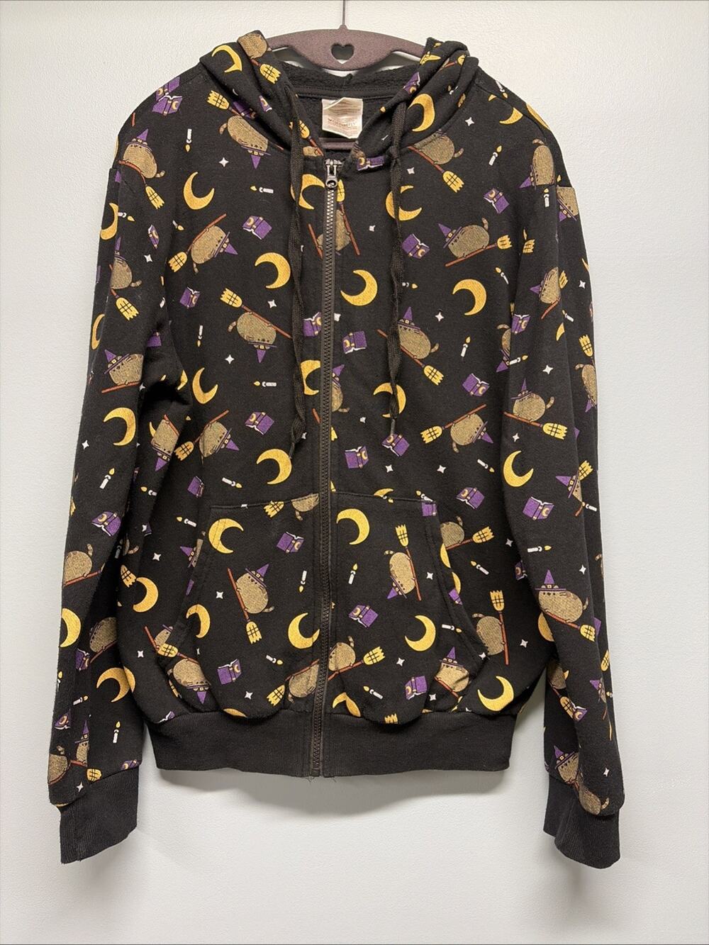 Pusheen CultureFly Full Zip Hoodie - Women's Sz XS - Witch Cat Black Halloween